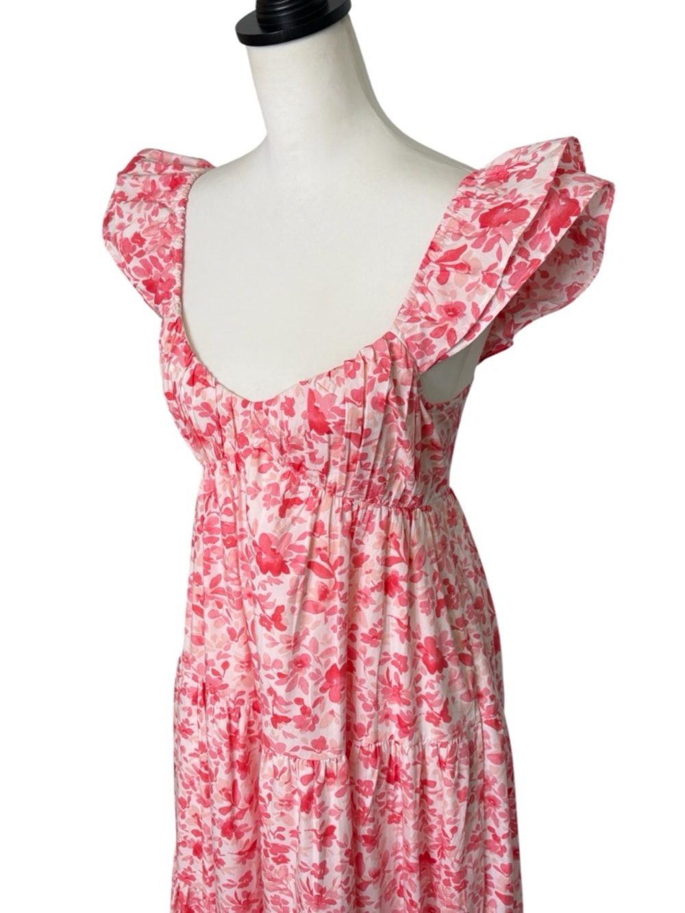 Abercrombie & Fitch Ruched Flutter Sleeve Long Midi/Maxi Dress Pink Floral XS - Picture 2 of 12